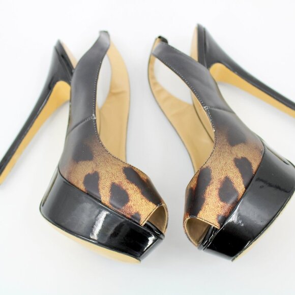 Only Maker High Heels Leopard Peep Toe Platform Slingbacks Shoes EU 36 - Picture 3 of 9